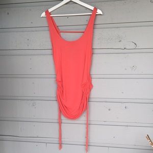 LUCKY BRAND NWOT TOP TANGERINE/CORAL ADJUSTABLE SIDE RUCHING TANK STYLE TOP